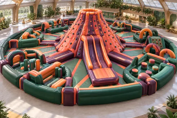 Volcano Escape Challenge — Dinosaur Discovery inflatable concept visualisation, not an installed attraction