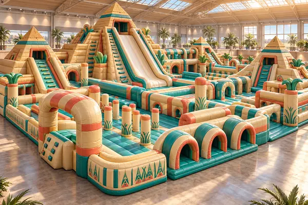 Pyramid Quest Air Park — Ancient Egypt inflatable concept visualisation, not an installed attraction