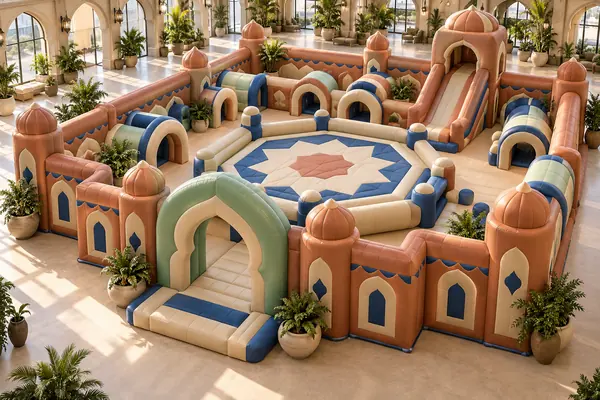 Oasis Courtyard Adventure — Moroccan Garden Courtyards inflatable concept visualisation, not an installed attraction