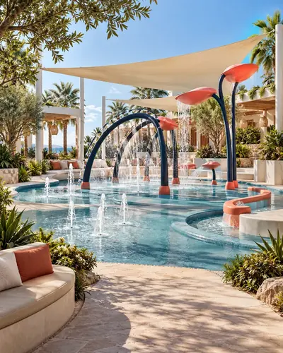 Original AG architectural concept for water + aquatic play: Playful water environments for discovery and movement. Artistic visual; technical design and suitability pending.