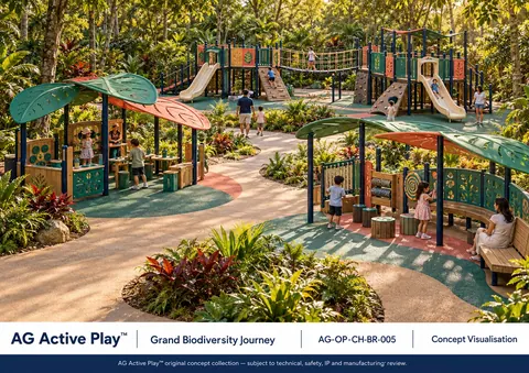 Grand Biodiversity Journey — original AG Active Play concept visualisation; technical review pending.