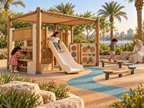 Little River Courtyard — original AG Active Play concept visualisation; technical review pending.