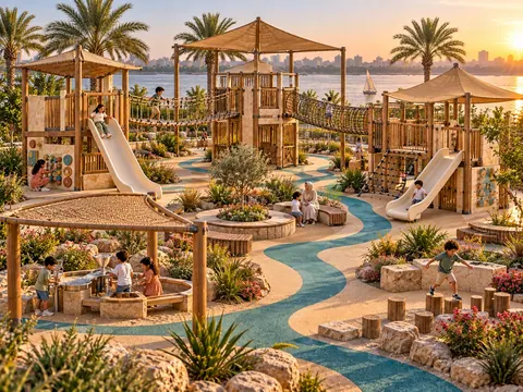 Grand Nile Discovery Village — original AG Active Play concept visualisation; technical review pending.
