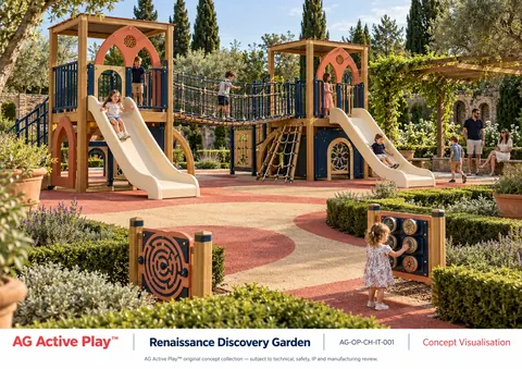 Italian Renaissance Gardens — original AG Active Play concept visualisation; technical review pending.