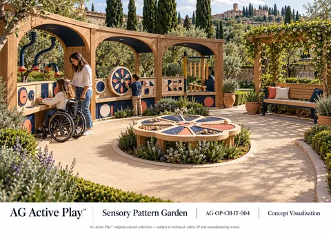 Sensory Pattern Garden — original AG Active Play concept visualisation; technical review pending.