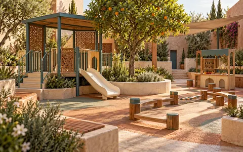 Moroccan Little Shade Court — original AG Active Play concept visualisation; technical review pending.