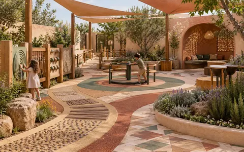 Texture and Shade Garden — original AG Active Play concept visualisation; technical review pending.