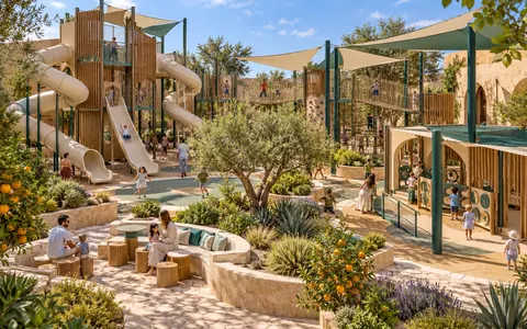 Grand Courtyard Village — original AG Active Play concept visualisation; technical review pending.