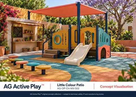 Little Colour Patio — original AG Active Play concept visualisation; technical review pending.