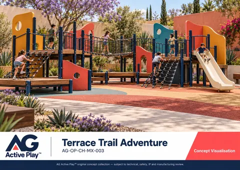 Terrace Trail Adventure — original AG Active Play concept visualisation; technical review pending.