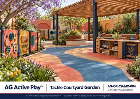 Tactile Courtyard Garden — original AG Active Play concept visualisation; technical review pending.