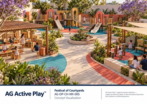 Festival of Courtyards — original AG Active Play concept visualisation; technical review pending.